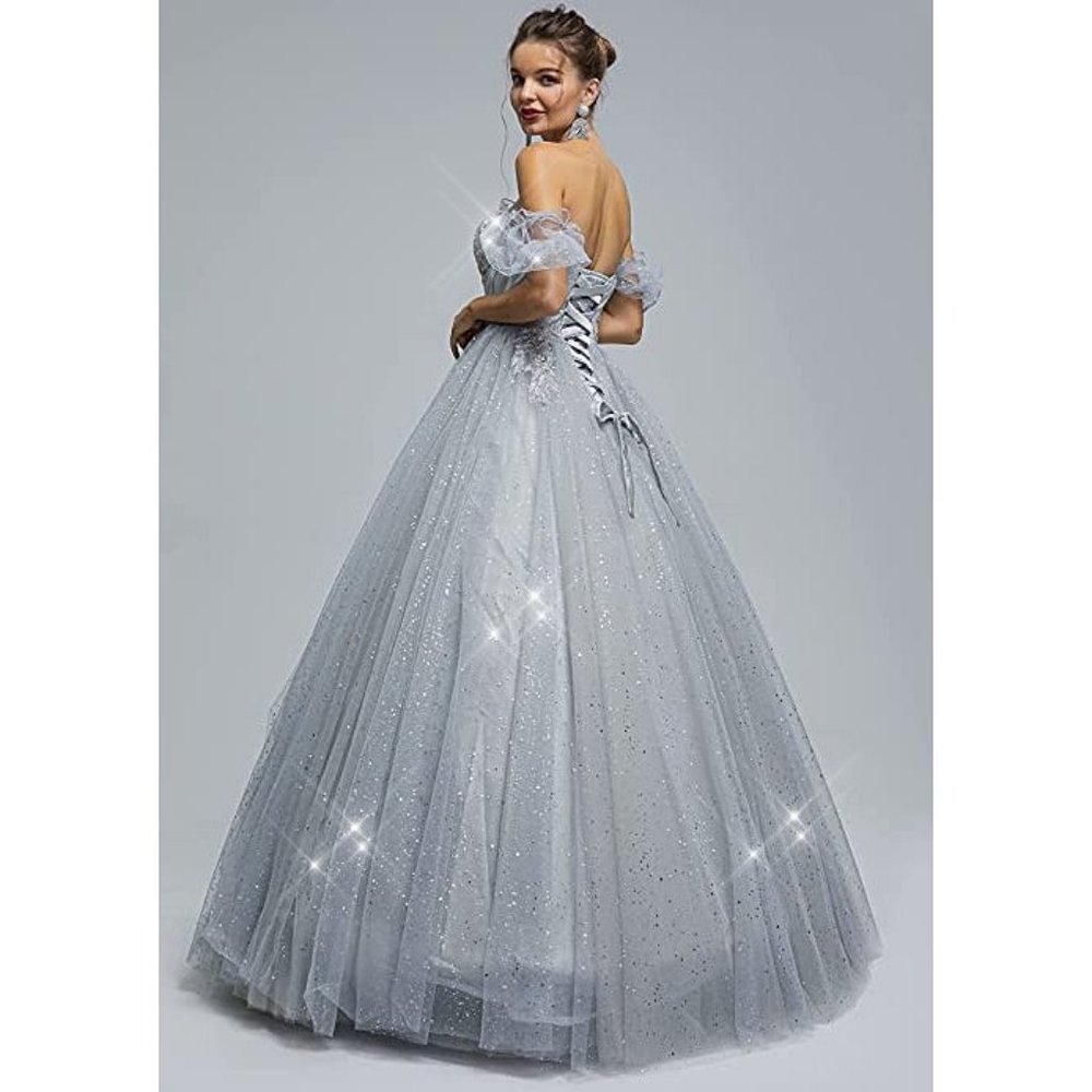 NEW Beautiful Bling Rhinestone Silver Cinderella Prom Dress Quincenera G… - Picture 5 of 8
